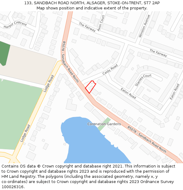 133, SANDBACH ROAD NORTH, ALSAGER, STOKE-ON-TRENT, ST7 2AP: Location map and indicative extent of plot