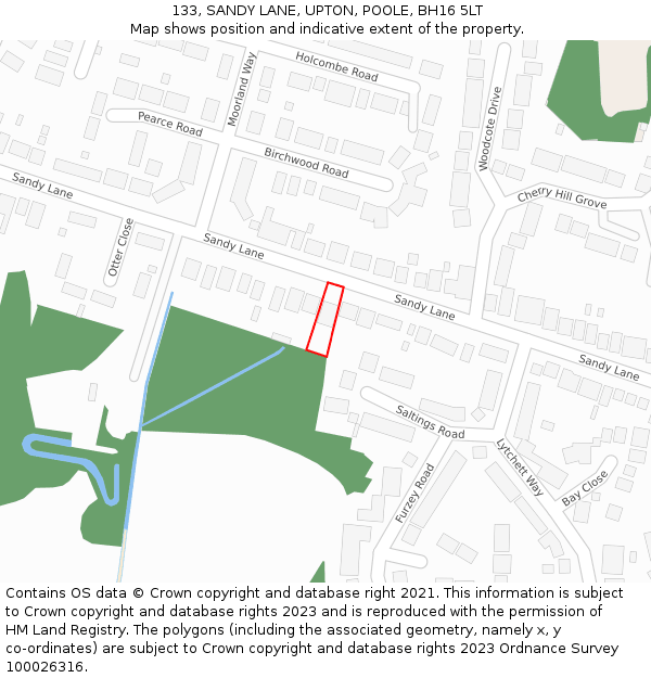 133, SANDY LANE, UPTON, POOLE, BH16 5LT: Location map and indicative extent of plot