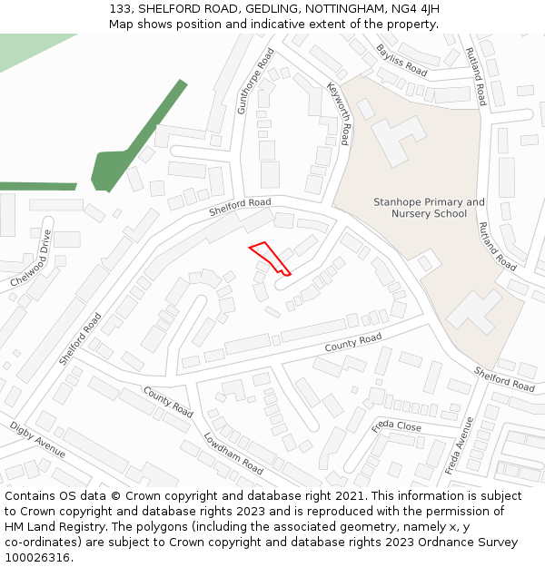 133, SHELFORD ROAD, GEDLING, NOTTINGHAM, NG4 4JH: Location map and indicative extent of plot