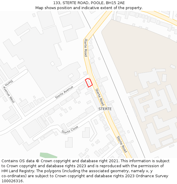 133, STERTE ROAD, POOLE, BH15 2AE: Location map and indicative extent of plot