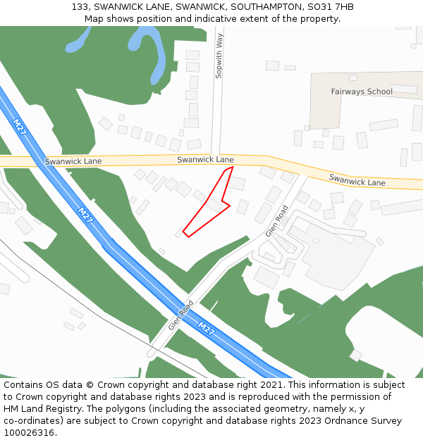 133, SWANWICK LANE, SWANWICK, SOUTHAMPTON, SO31 7HB: Location map and indicative extent of plot