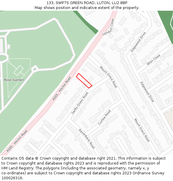 133, SWIFTS GREEN ROAD, LUTON, LU2 8BP: Location map and indicative extent of plot