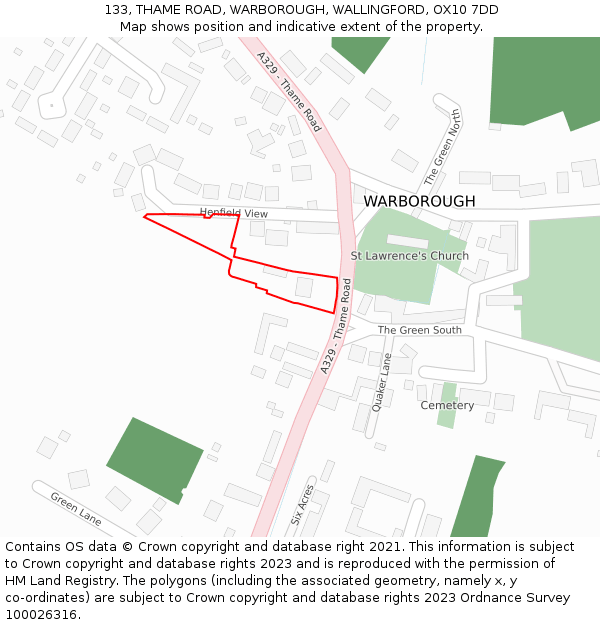 133, THAME ROAD, WARBOROUGH, WALLINGFORD, OX10 7DD: Location map and indicative extent of plot