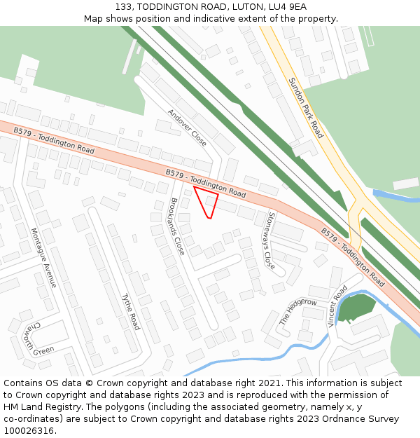 133, TODDINGTON ROAD, LUTON, LU4 9EA: Location map and indicative extent of plot