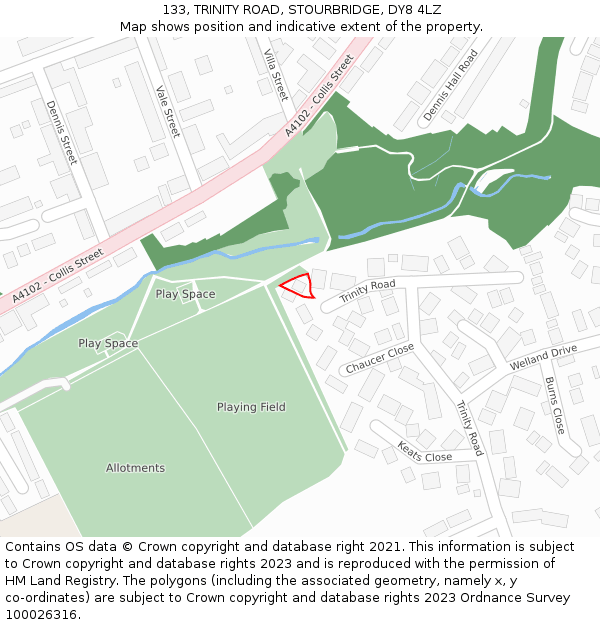 133, TRINITY ROAD, STOURBRIDGE, DY8 4LZ: Location map and indicative extent of plot