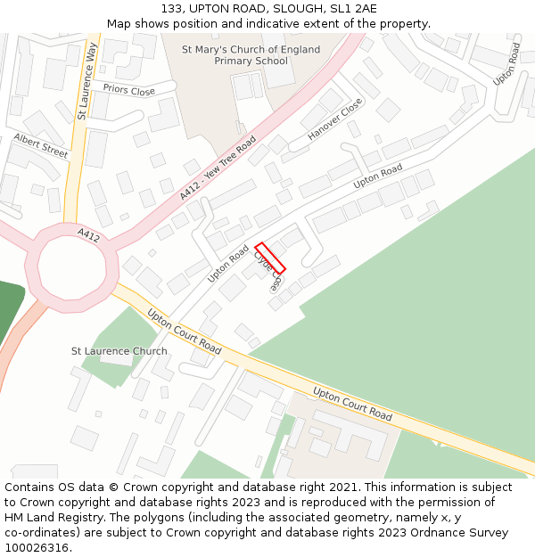 133, UPTON ROAD, SLOUGH, SL1 2AE: Location map and indicative extent of plot
