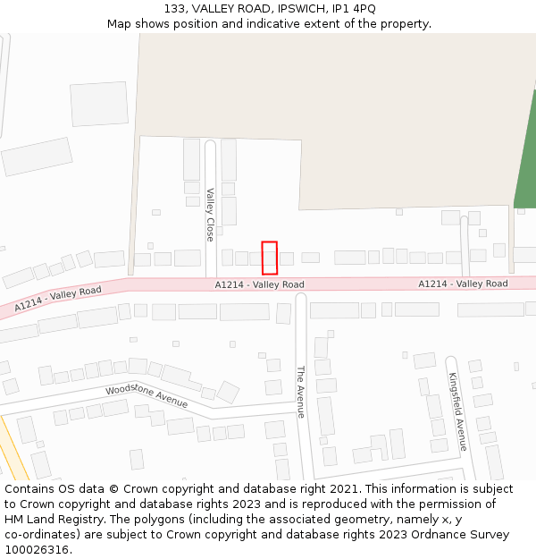 133, VALLEY ROAD, IPSWICH, IP1 4PQ: Location map and indicative extent of plot