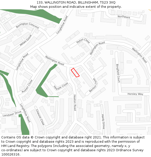 133, WALLINGTON ROAD, BILLINGHAM, TS23 3XQ: Location map and indicative extent of plot