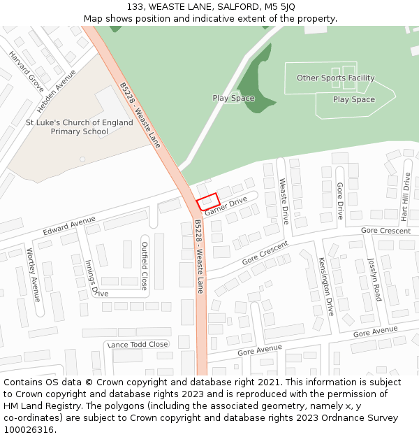 133, WEASTE LANE, SALFORD, M5 5JQ: Location map and indicative extent of plot