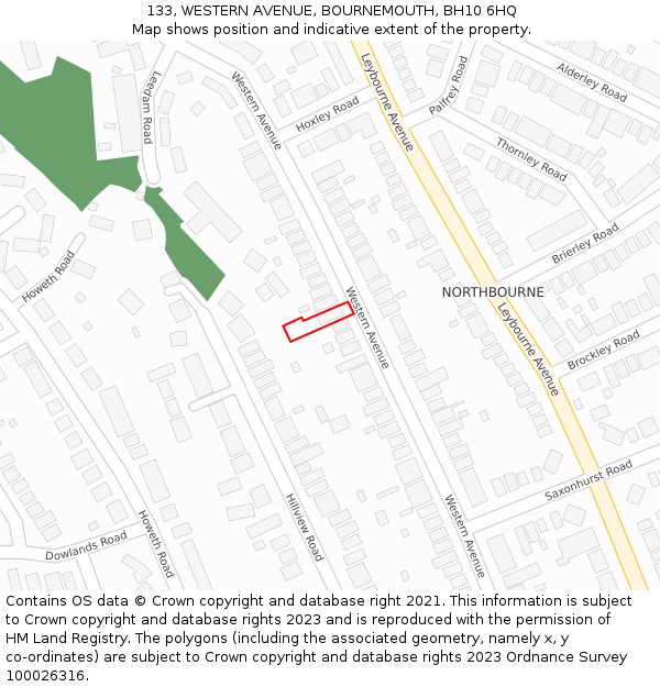 133, WESTERN AVENUE, BOURNEMOUTH, BH10 6HQ: Location map and indicative extent of plot