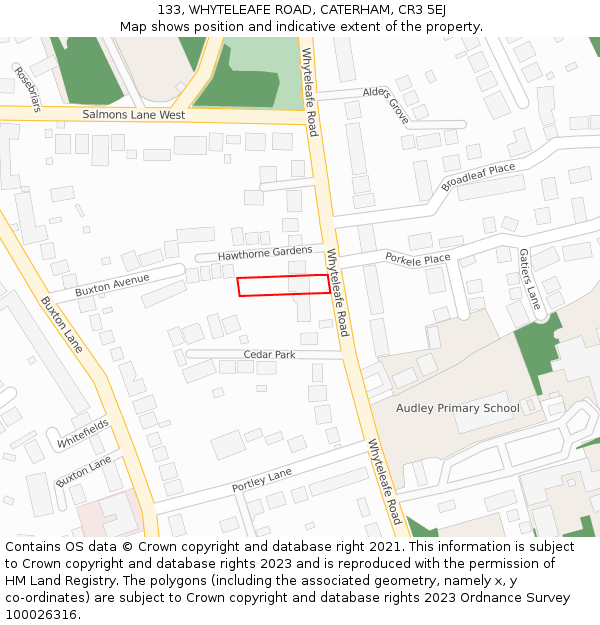 133, WHYTELEAFE ROAD, CATERHAM, CR3 5EJ: Location map and indicative extent of plot