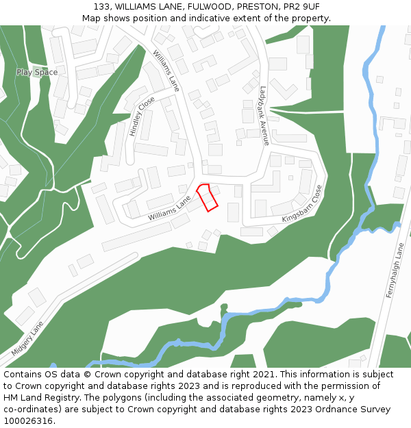133, WILLIAMS LANE, FULWOOD, PRESTON, PR2 9UF: Location map and indicative extent of plot