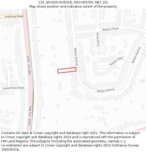 133, WILSON AVENUE, ROCHESTER, ME1 2SL: Location map and indicative extent of plot