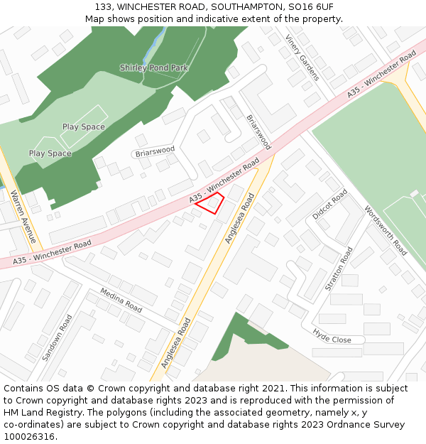 133, WINCHESTER ROAD, SOUTHAMPTON, SO16 6UF: Location map and indicative extent of plot