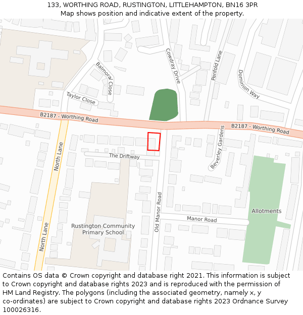 133, WORTHING ROAD, RUSTINGTON, LITTLEHAMPTON, BN16 3PR: Location map and indicative extent of plot