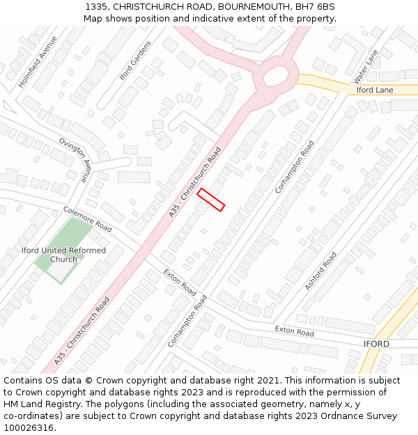 1335, CHRISTCHURCH ROAD, BOURNEMOUTH, BH7 6BS: Location map and indicative extent of plot