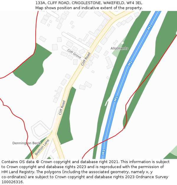 133A, CLIFF ROAD, CRIGGLESTONE, WAKEFIELD, WF4 3EL: Location map and indicative extent of plot