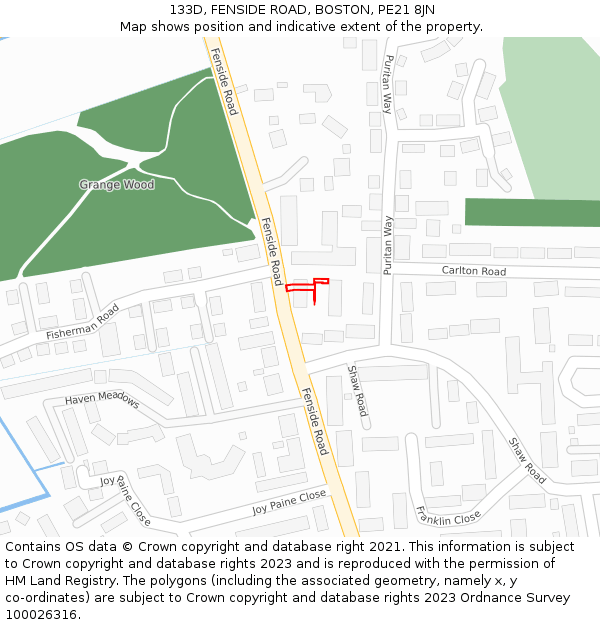 133D, FENSIDE ROAD, BOSTON, PE21 8JN: Location map and indicative extent of plot