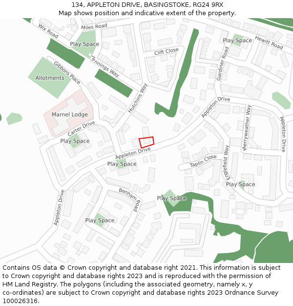 134, APPLETON DRIVE, BASINGSTOKE, RG24 9RX: Location map and indicative extent of plot