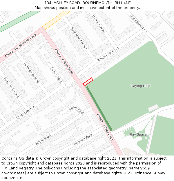 134, ASHLEY ROAD, BOURNEMOUTH, BH1 4NF: Location map and indicative extent of plot