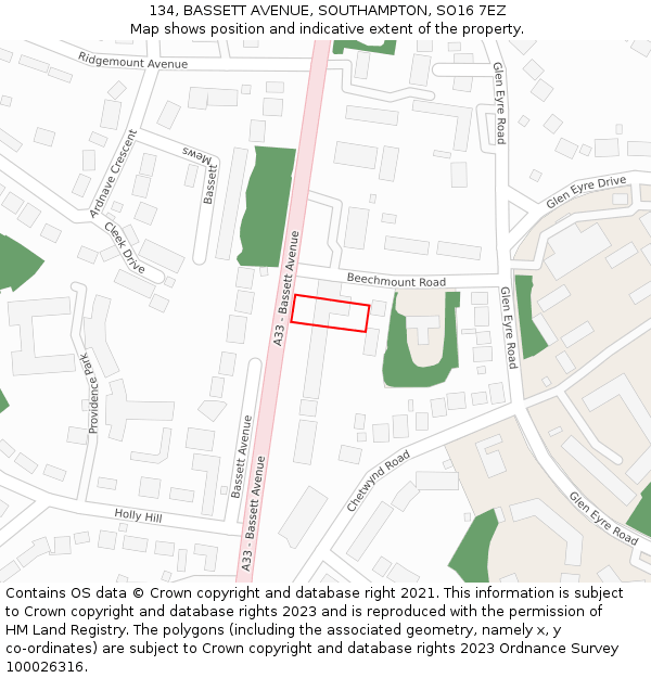 134, BASSETT AVENUE, SOUTHAMPTON, SO16 7EZ: Location map and indicative extent of plot