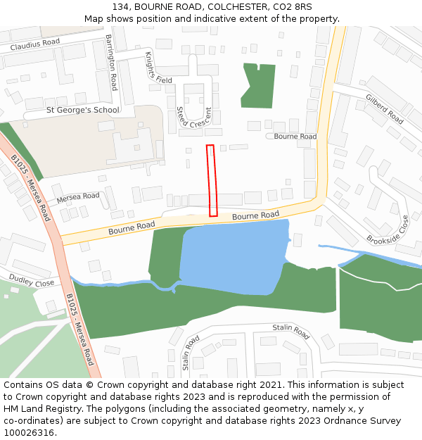 134, BOURNE ROAD, COLCHESTER, CO2 8RS: Location map and indicative extent of plot