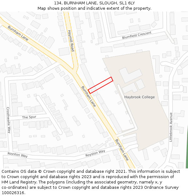 134, BURNHAM LANE, SLOUGH, SL1 6LY: Location map and indicative extent of plot