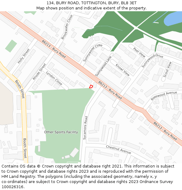 134, BURY ROAD, TOTTINGTON, BURY, BL8 3ET: Location map and indicative extent of plot