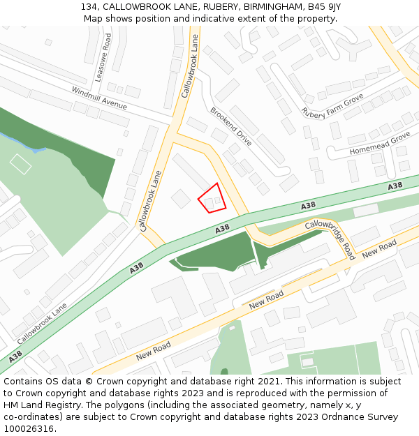 134, CALLOWBROOK LANE, RUBERY, BIRMINGHAM, B45 9JY: Location map and indicative extent of plot