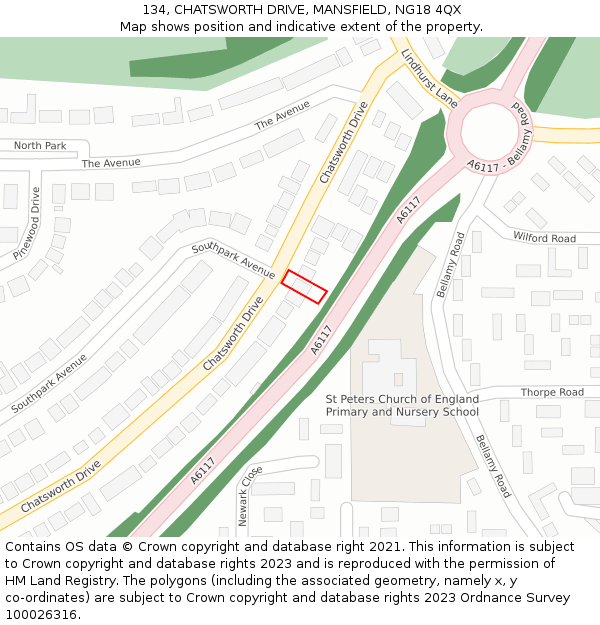 134, CHATSWORTH DRIVE, MANSFIELD, NG18 4QX: Location map and indicative extent of plot