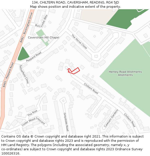 134, CHILTERN ROAD, CAVERSHAM, READING, RG4 5JD: Location map and indicative extent of plot