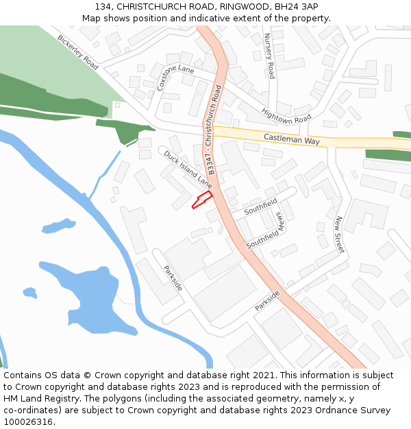 134, CHRISTCHURCH ROAD, RINGWOOD, BH24 3AP: Location map and indicative extent of plot