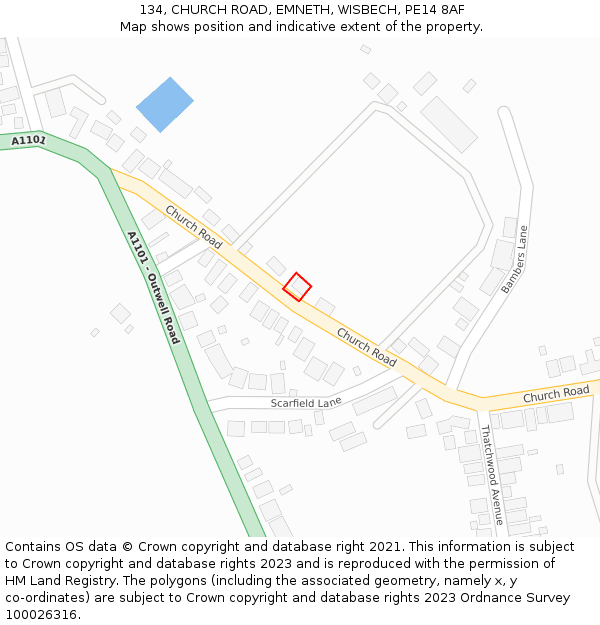 134, CHURCH ROAD, EMNETH, WISBECH, PE14 8AF: Location map and indicative extent of plot