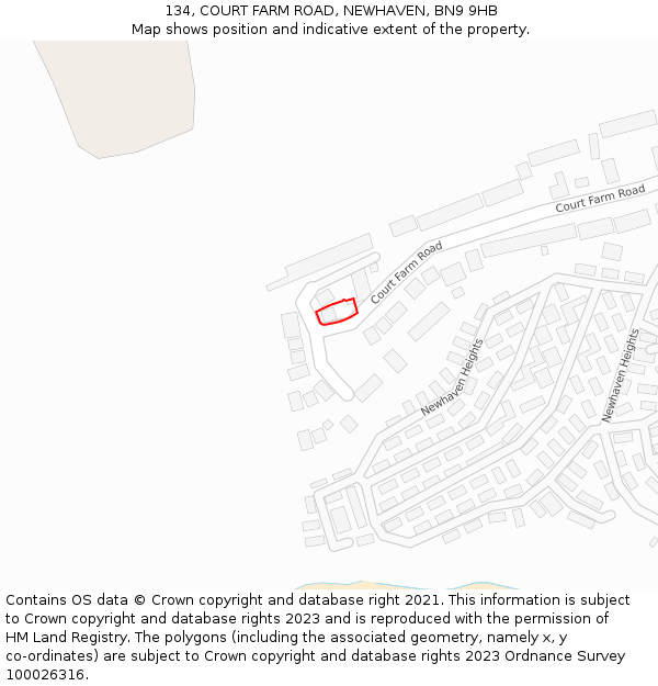 134, COURT FARM ROAD, NEWHAVEN, BN9 9HB: Location map and indicative extent of plot