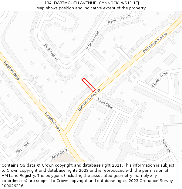 134, DARTMOUTH AVENUE, CANNOCK, WS11 1EJ: Location map and indicative extent of plot