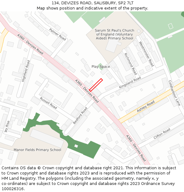 134, DEVIZES ROAD, SALISBURY, SP2 7LT: Location map and indicative extent of plot