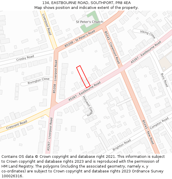 134, EASTBOURNE ROAD, SOUTHPORT, PR8 4EA: Location map and indicative extent of plot