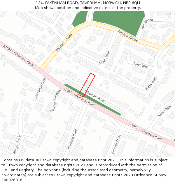 134, FAKENHAM ROAD, TAVERHAM, NORWICH, NR8 6QH: Location map and indicative extent of plot