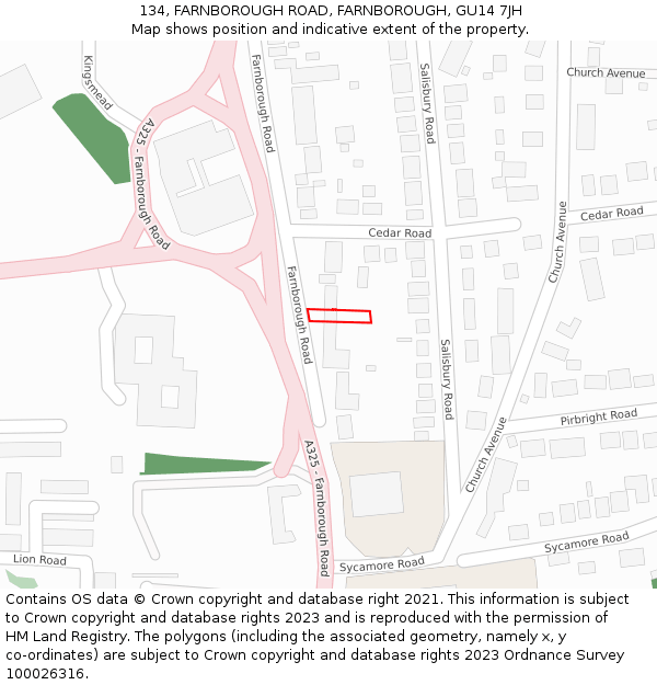 134, FARNBOROUGH ROAD, FARNBOROUGH, GU14 7JH: Location map and indicative extent of plot