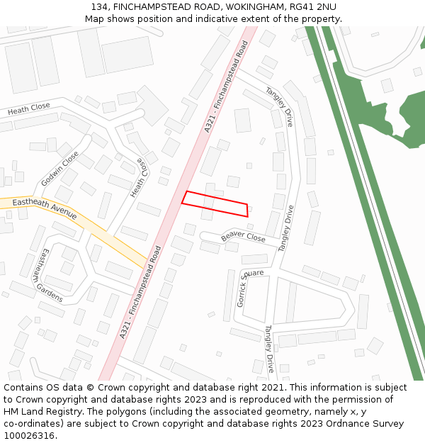 134, FINCHAMPSTEAD ROAD, WOKINGHAM, RG41 2NU: Location map and indicative extent of plot