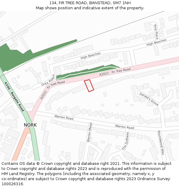 134, FIR TREE ROAD, BANSTEAD, SM7 1NH: Location map and indicative extent of plot