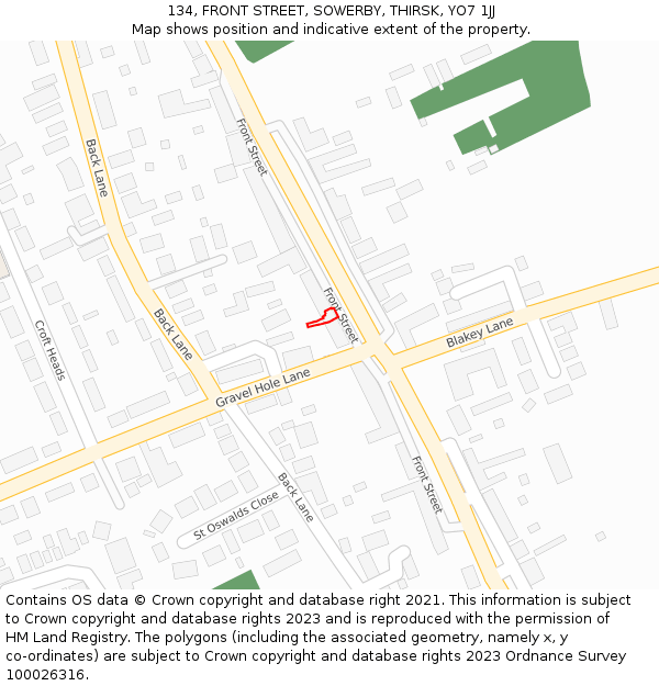 134, FRONT STREET, SOWERBY, THIRSK, YO7 1JJ: Location map and indicative extent of plot