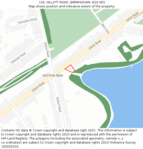 134, GILLOTT ROAD, BIRMINGHAM, B16 0ES: Location map and indicative extent of plot