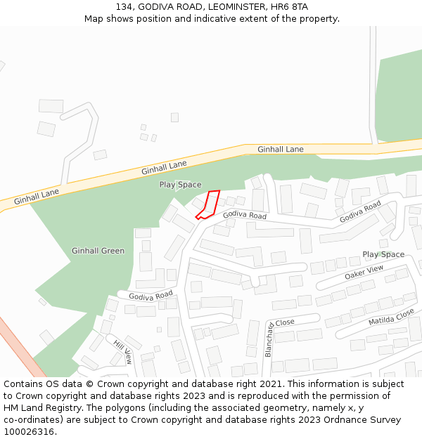 134, GODIVA ROAD, LEOMINSTER, HR6 8TA: Location map and indicative extent of plot