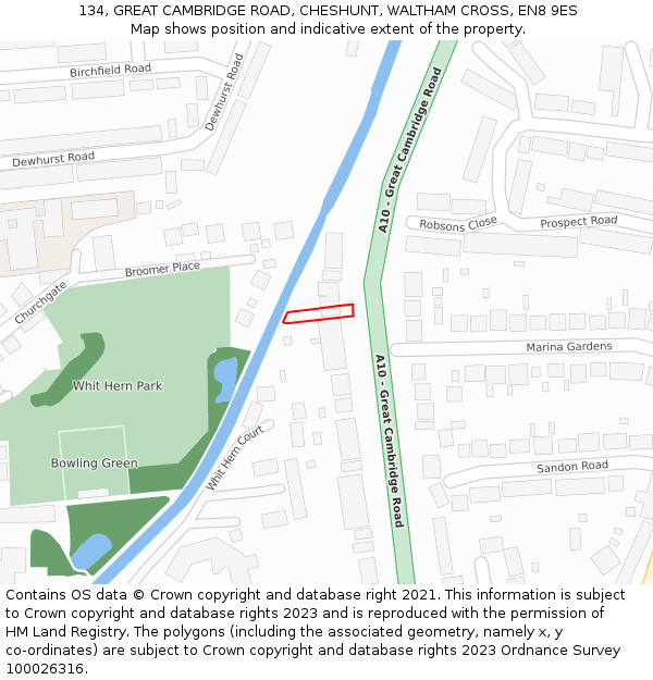 134, GREAT CAMBRIDGE ROAD, CHESHUNT, WALTHAM CROSS, EN8 9ES: Location map and indicative extent of plot