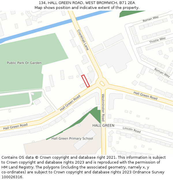 134, HALL GREEN ROAD, WEST BROMWICH, B71 2EA: Location map and indicative extent of plot