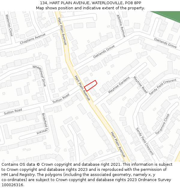 134, HART PLAIN AVENUE, WATERLOOVILLE, PO8 8PP: Location map and indicative extent of plot