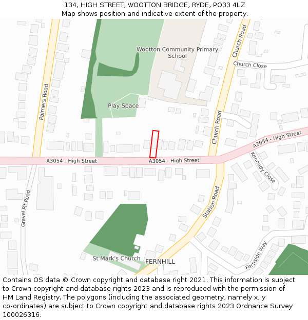 134, HIGH STREET, WOOTTON BRIDGE, RYDE, PO33 4LZ: Location map and indicative extent of plot