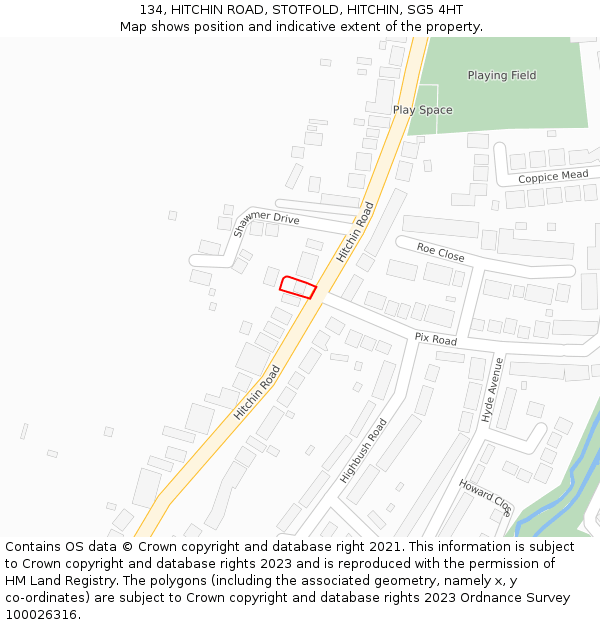 134, HITCHIN ROAD, STOTFOLD, HITCHIN, SG5 4HT: Location map and indicative extent of plot