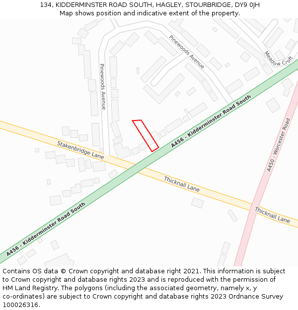 134, KIDDERMINSTER ROAD SOUTH, HAGLEY, STOURBRIDGE, DY9 0JH: Location map and indicative extent of plot